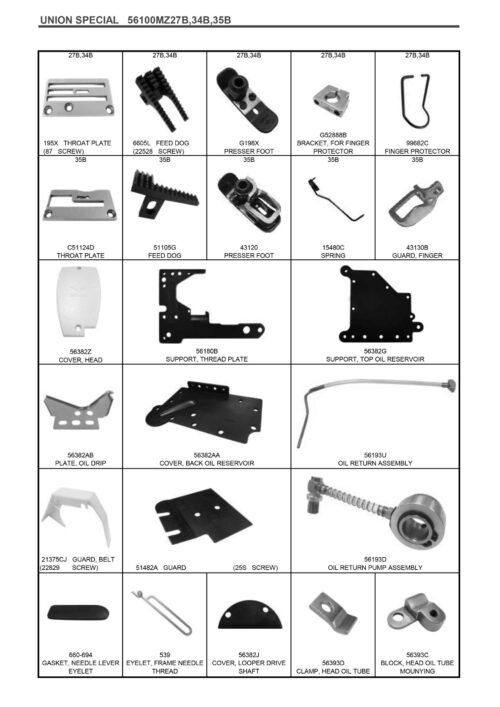 Piese de schimb pentru mașină de cusut saci UNION SPECIAL 56100 SERIES