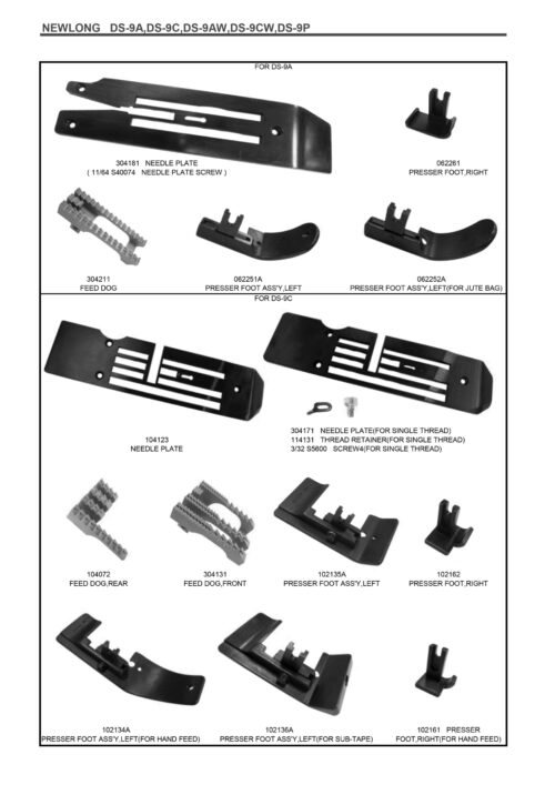 Piese de schimb pentru mașină de cusut saci NEWLONG DS-9 SERIES