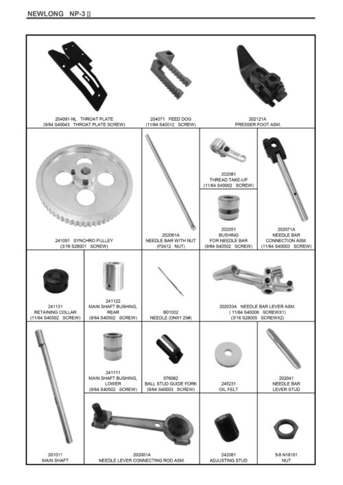 Piese de schimb pentru mașină de cusut saci NEWLONG NP-3II